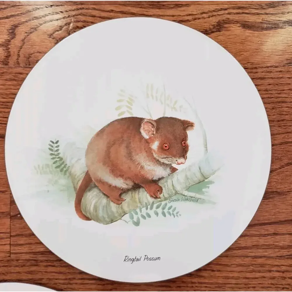 Set of 6 Jason Round Placemats Australian Animals Wakefield Cork Backed w/‎ Box